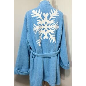 Victorias Secret Robe Baby Blue Ribbed Soft Snowflake Comfy Plush Bath M/L